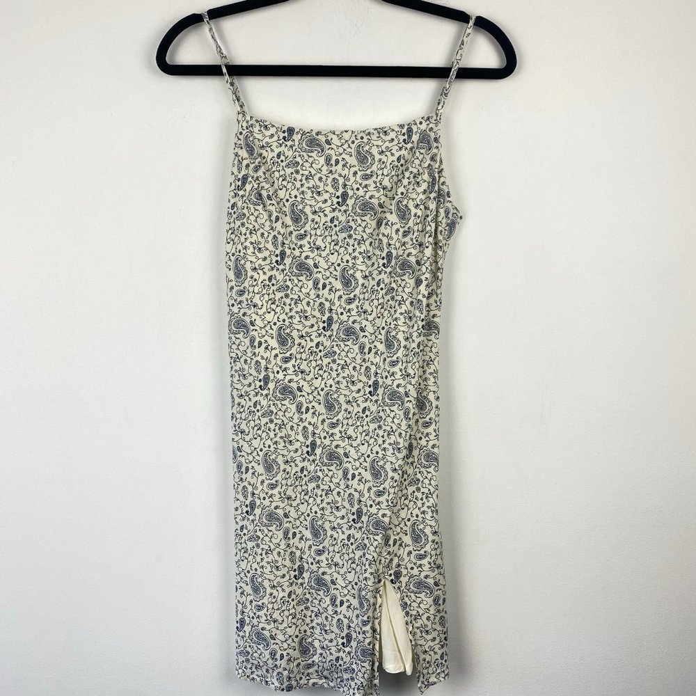 PRINCESS POLLY Mini Dress Tank Dress Paisley Floral Blue White Slit US 6 Small